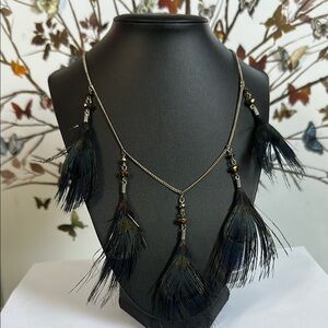 Elegant Feather Necklace with Black and Gold Accents